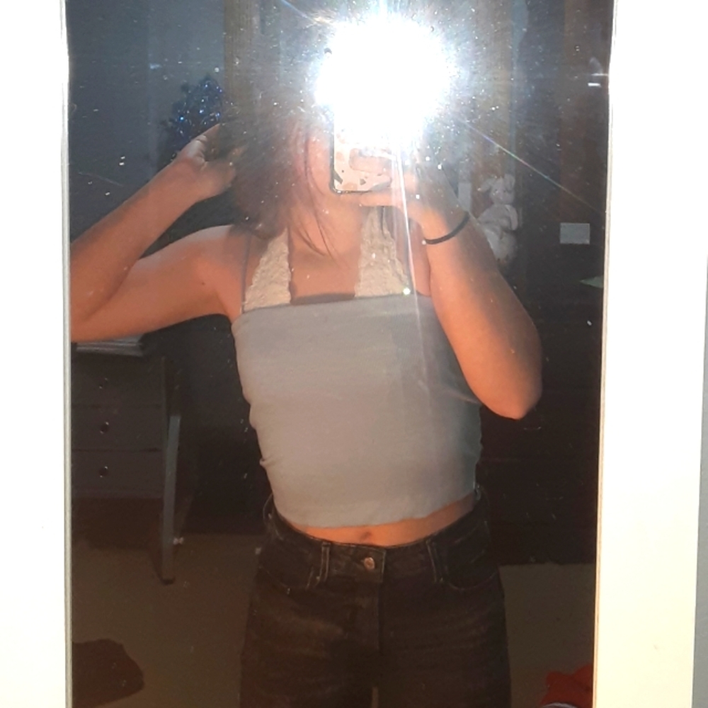 American Eagle Baby Blue Spaghetti String Crop Top